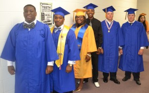 (L to R) DeMonte' Greene, KeMondre' Greene, Jessica Harris, Jestin Harris, Alex Daniels, and Adam Daniels make up three sets of twins who graduated during May 29 ceremonies.