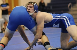 NK’s Brian Gray tries to take down York’s Will Thompson at 170 pounds. Gray went on to pin Thompson.
