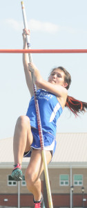 NK’s Megan Turner heads skyward in the pole vault.