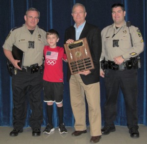 New Kent Elementary School’s award winner is Riley Gaskill (second from left). Accompanying him are (l to r) Watkins, Rula, and NKSO Sgt. Brandon Jenkins.